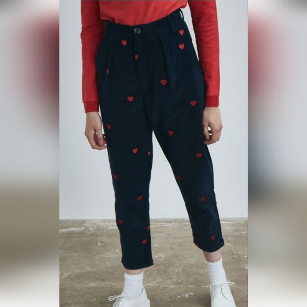 Lazy Oaf Corduroy Ankle Pants In Navy Heart